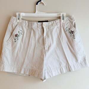Vintage Route 66 Floral Embroidered Khaki Cotton Shorts Women's Size 12